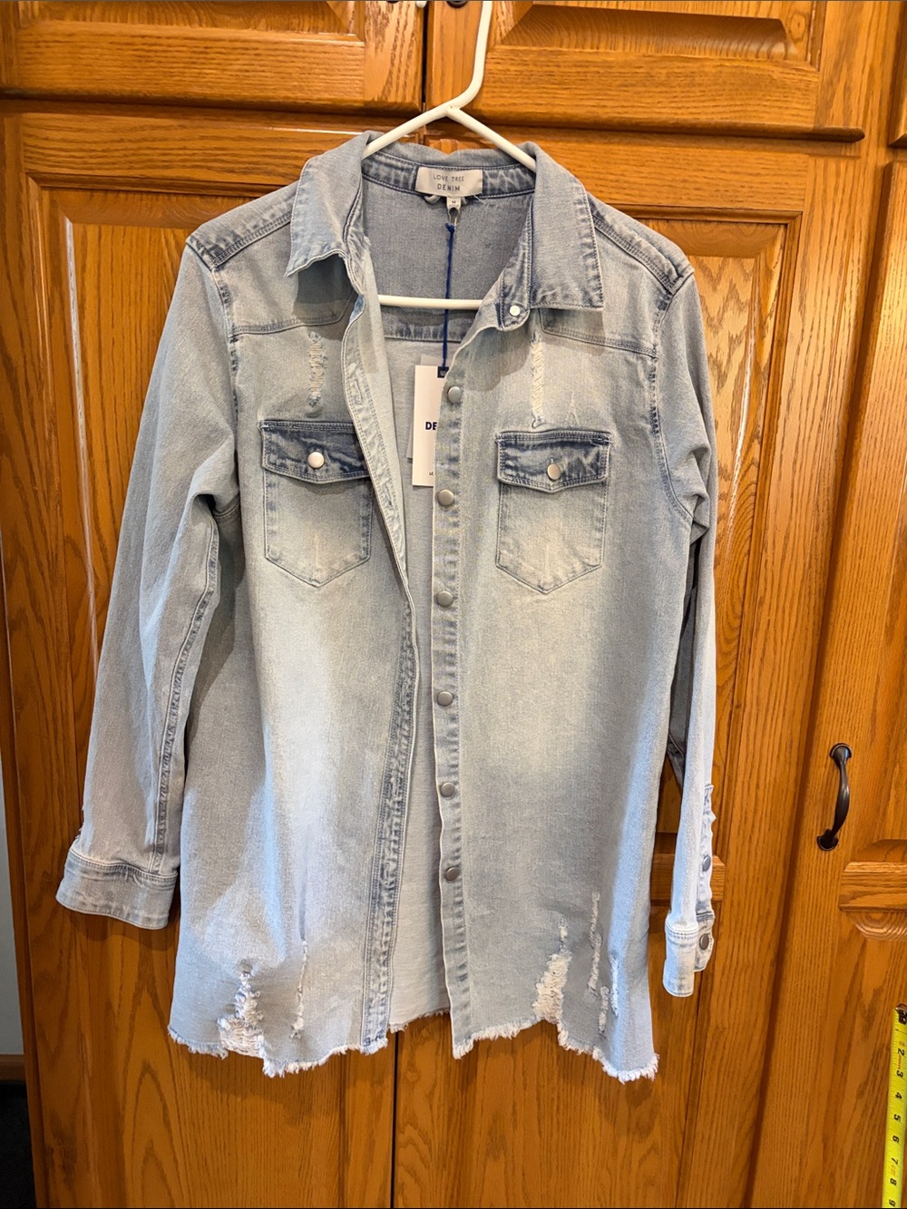 Love Tree Light Blue Distressed Denim Jacket